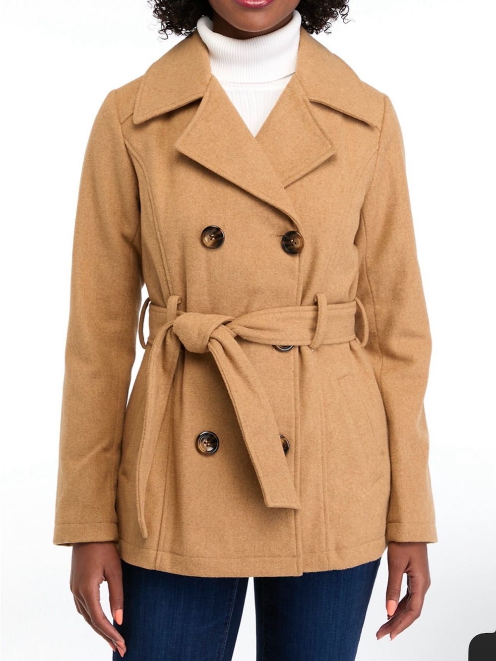 Belted Double-Breasted Peacoat - Camel